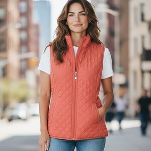 Active Studio Coral Quilted Zip Front Vest S